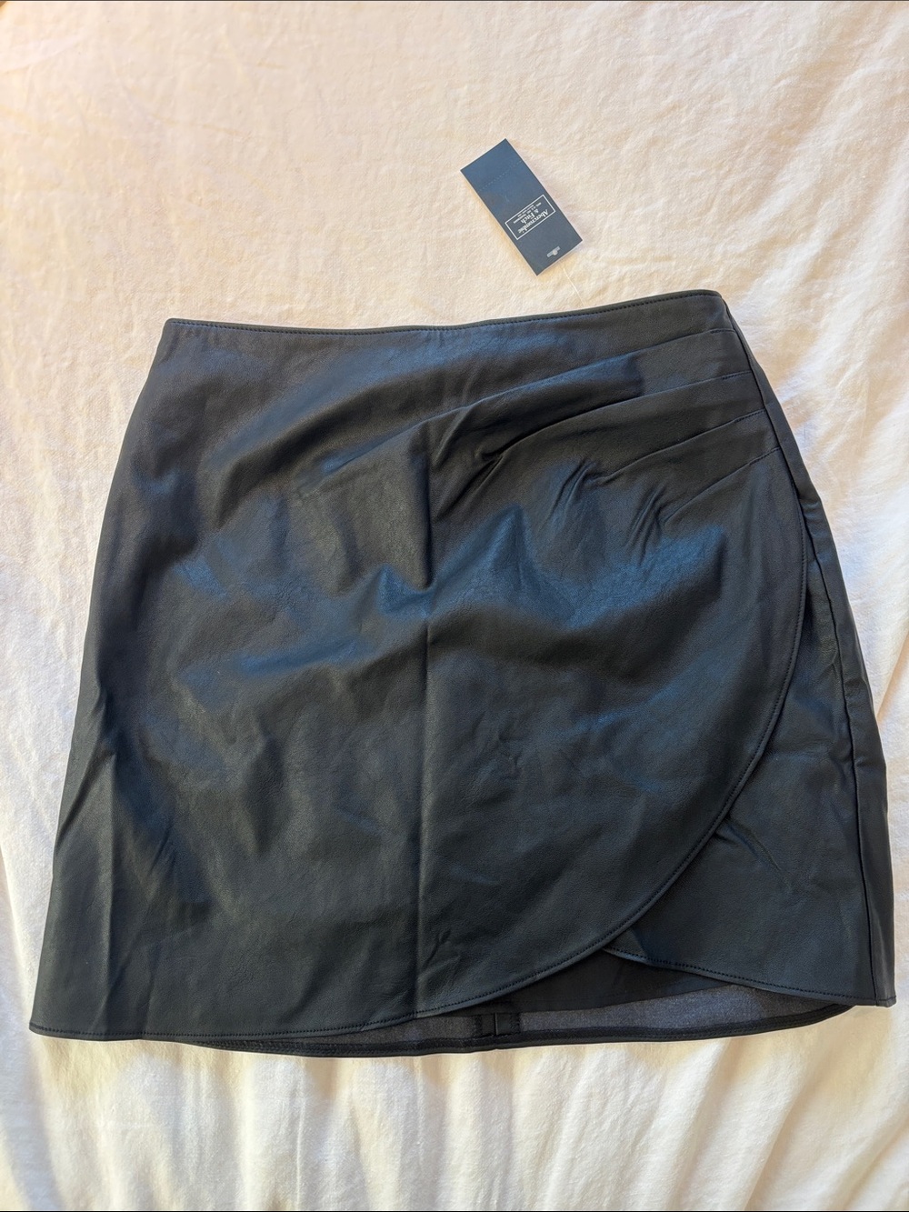 Abercrombie & Fitch Black Faux Leather Wrap-Front Mini Skirt